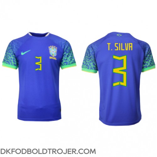 Billige Brasilien Thiago Silva #3 Udebane Fodboldtrøjer VM 2022 Kortærmet